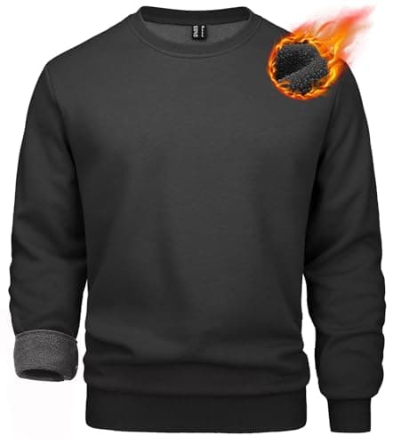 MAGCOMSEN Black Sweatshirts For Men Fleece Lined Crew Neck Sweat Shirts Casual Plain Winter Fleece Pullover Thick Warm Heavyweight Sweatshirt