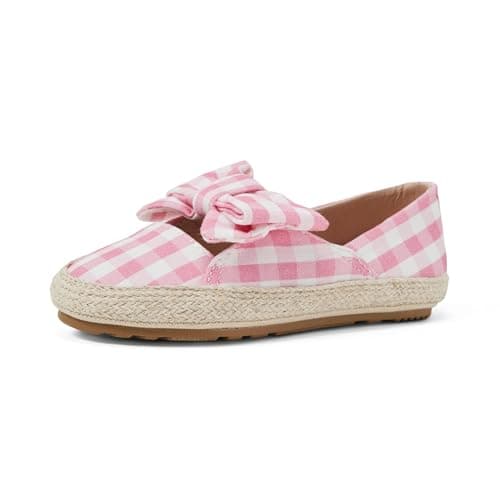 Amazon Essentials x Sofia Grainge Girls' Cotton Espadrilles with Bow, Pink Gingham, 5 Toddler
