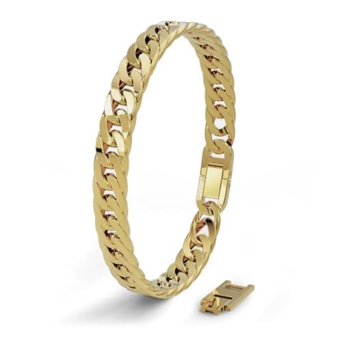 SERASAR Stainless Steel Gold Bracelet Men Cuban Link Chain Metal 8 inch