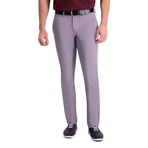 Haggar mens Premium Comfort Khaki Flat Front Slim Fit Casual Pants, Grey, 30W x 32L US
