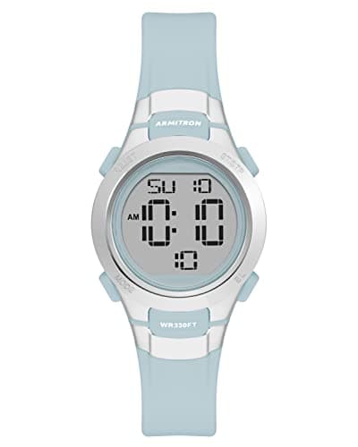 Armitron Sport Women's Digital Chronograph Resin Strap Watch, 45/7012,Light Blue/Silver