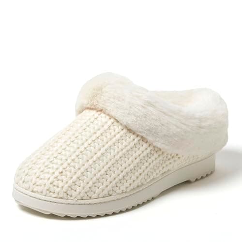 Dearfoams Women's Hannah Chenille Knit Clog Slipper- Oprah's Favorite Things 2024, Cream, 9-10