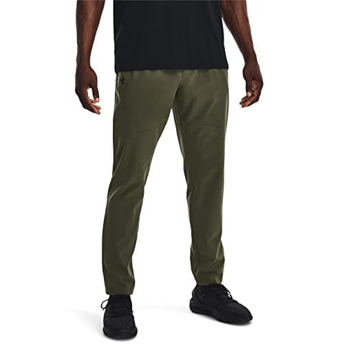 Under Armour Men's Stretch Woven Tapered Pants, (390) Marine OD Green / / Black, Small Tall