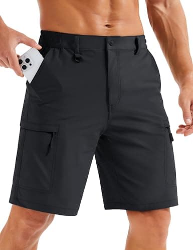 MAGCOMSEN Hiking Cargo Shorts for Men Quick Dry Light Weight Work 9" Golf Casual Shorts with Multi Pockets D-Ring Black, 32
