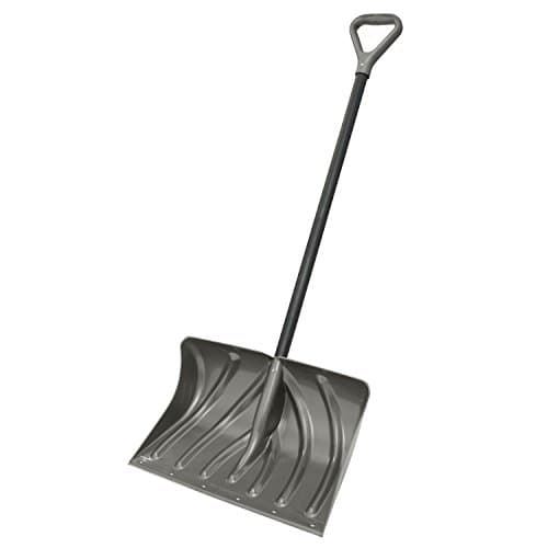 Suncast 20-Inch Snow Shovel and Pusher Combo with Durable Galvanized Steel Wear Strip and Ergonomic D-Grip Handle, Ideal for Driveways, Walkways, and Sidewalks, Gray