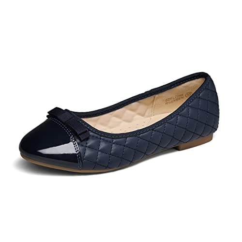 DREAM PAIRS Girls Dress Shoes Flower Girl Slip-on Cute Bow Ballet Flats for Wedding, Party, School,Size 11 Little Kid,Navy/Blue,SDFL224K