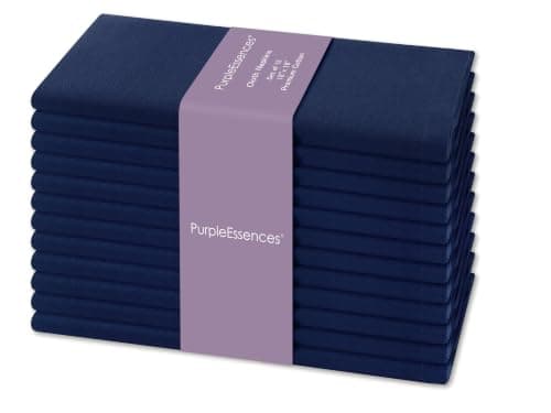 PurpleEssences Set of 12 Cloth Dinner Napkins 100% Cotton 18x18 Inch - Soft Durable Washable - Ideal for Farmhouse Party Spring Easter Summer - Perfect Everyday Use Table Linen - Navy Blue