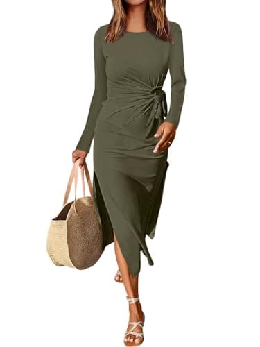 ANRABESS Women's Fall Long Sleeve Casual Maxi Dress Army Green S