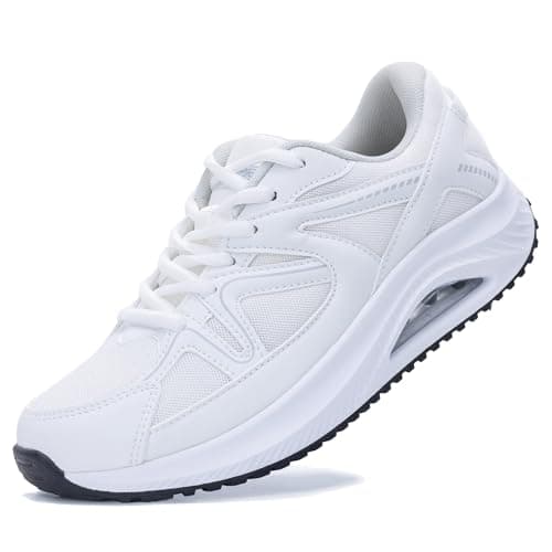 Autper Womens Walking Shoes Arch Support Orthotic Fashion Sneakers Tennis Shoes for Plantar Fasciitis Pain Relief WhiteGrey Size 9