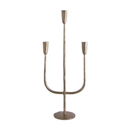Creative Co-Op Hand-Forged Metal Candelabra, Antique Brass Finish