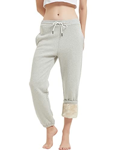 Gihuo Women's Sherpa Lined Sweatpants Winter Warm Fleece Lined Sweatpants with Pockets Fleece Jogger Pants Athletic (White-XLarge)