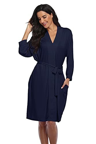 Super Shopping-zone Women's Kimono Robes Short Lightweight Soft Knit Robe Ladies Bathrobe Sleepwear, Navy