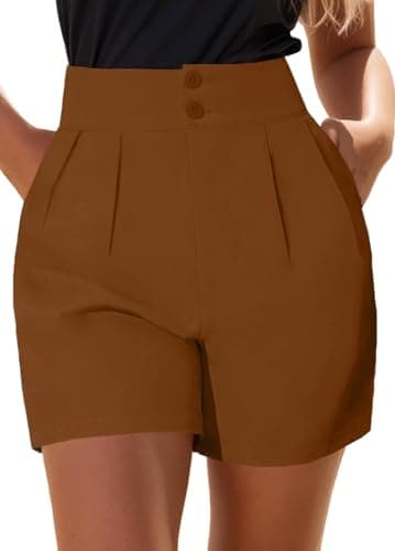 XinYangNi Women's Casual High Waisted Wide Leg Shorts Summer Pleated Dressy Shorts with Pockets Camel Small