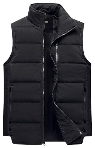 Chrisuno Men's Puffer Vest Outdoor Casual Jacket Stand Collar Padded Vest Coats Black M