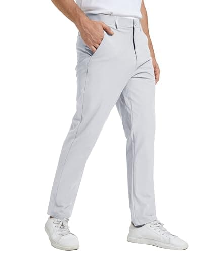 NATUVENIX Golf Pants Men Stretch Work Dress Pants Lightweight 30" Slim Fit Business Casual Pants for Men with Pockets Lightgrey