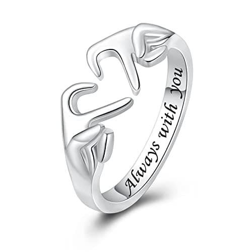 925 Sterling Silver Heart Claddagh Rings for Women Teens, Adjustable Ring Friendship Promise Love Heart Jewelry Rings Mothers Day Valentines Holiday Gifts for Women Friends(Always with you)