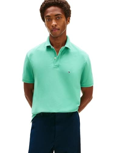 Tommy Hilfiger Mens Short Sleeve Cotton Pique in Regular Fit Polo Shirt, Turquoise, Small US