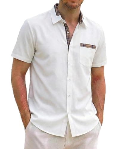 ZAFUL Business Casual Shirts for Men Mens Button Down Shirt Breathable Lightweight Summer Outfit White M