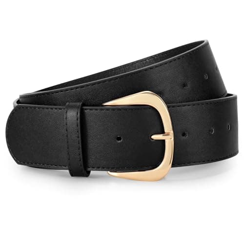 WERFORU Women Wide Leather Belt Women Fashion Wide Belt for Dresses Jeans A-Black,Fit Waist Size 32"-36"