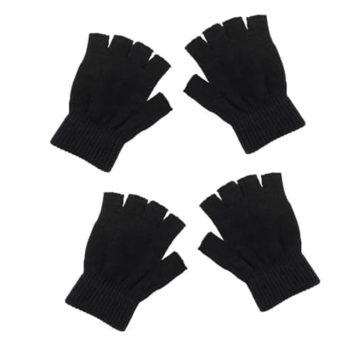 SLIUGLOVEUN 2 Pairs Unisex Kids Fingerless Gloves Half Finger Winter Black Knit Gloves Boys Girls Toddler Mittens for Writing Drawing Playing