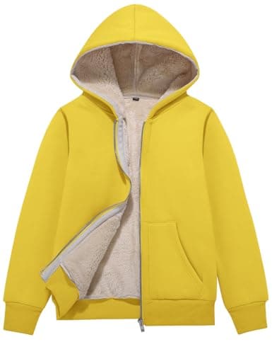 Flygo Unisex Boys Girls Fleece Jacket Hoodie Sherpa Lined Zip Up Hooded Sweatshirt Kids Winter Jackets(Yellow-M)