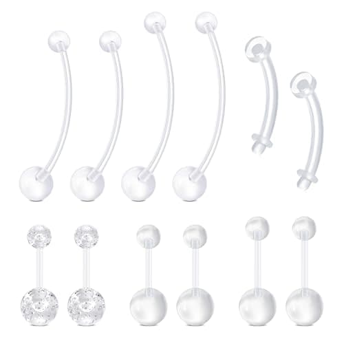 Zolure 14G Clear Belly Button Rings Retainers Eyebrow Earrings Bioflex Acrylic Curved Barbell Navel Daith Piercings Jewelry for Women Men