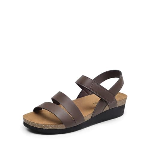 DREAM PAIRS Women's Low Heel Wedge Sandals, Round-Toe Comfortable Casual Flatform Dress Shoes with Arch Support,Size 7,Brown,DWUMWS2506