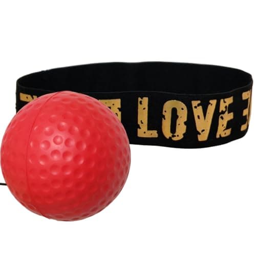 Sports Reaction Ball Boxing Reaction Training Ball, PU Reflex Ball Head-Mounted Love Adjustable Elastic Band, Perfect for Fighting Skills, Reaction Speed, Hand-Eye Coordination Training (Red)