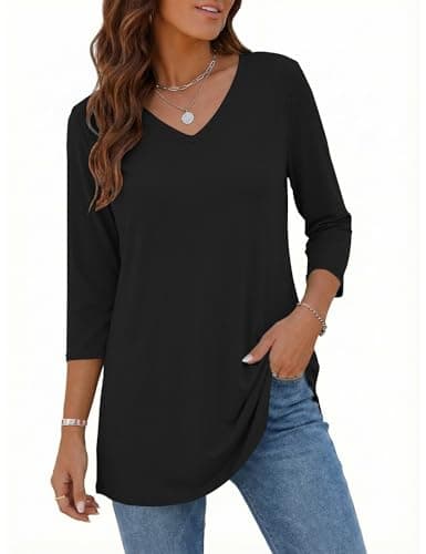 Rapbin Plus Size Spring Tops for Women Summer Business Casual Outfits for Women Tunic Tops to Wear with Leggings Black