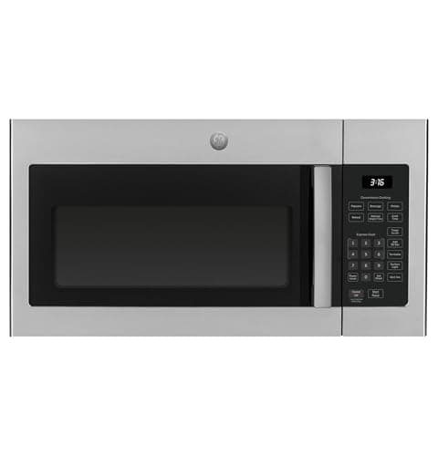 GE 30" Over-the-Range Microwave, 1.6 Cu. Ft., 1000 Watts, 300 CFM Hood Vent, LED Lighting, Auto Defrost, Easy Mount Install, Stainless Steel, JVM3160RFSS