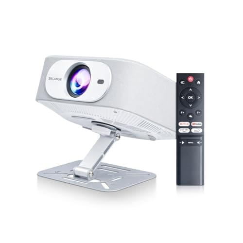 Smart Projector with Built in Apps, Mini Projectors 4K, Wifi and Bluetooth, Outdoor Movies Proyector Compatible with Netflix, YouTube, PrimeVideo, Auto Keystone/Electric Focus (White)