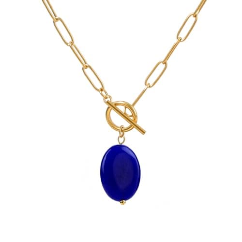 TaYolnFaSo Sapphire Jade Pendant Paperclip Toggle Necklace Natural Sapphire Pendant Paperclip Chain Jade Jewelry Gift for Women Wife