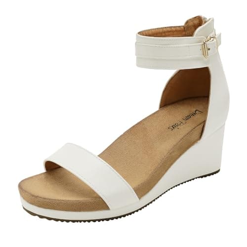 DREAM PAIRS Women's Open Toe Buckle Ankle Strap Platform Wedge Sandals Summer Shoes,Size 5,White/Pu,NINI-6