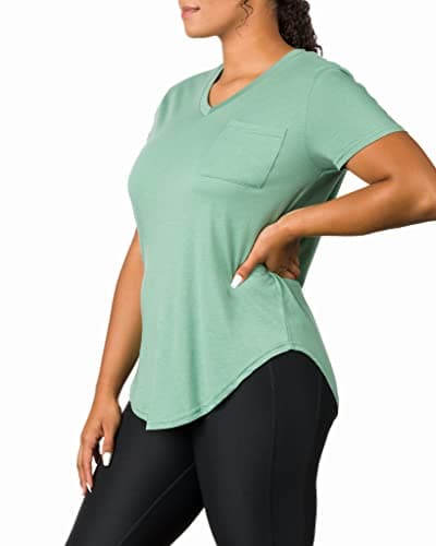 Epic MMA Gear Plus Size Womens V Neck Collar T Shirt | Summer Top With Chest Pocket (X-Large, Basil)