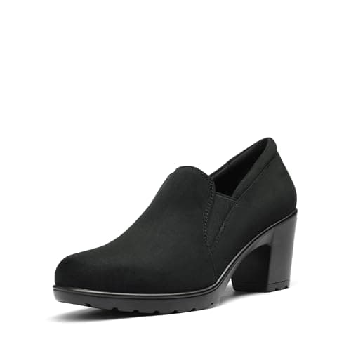 DREAM PAIRS Women's Low Chunky Block Heels Pumps Comfortable Slip-on Heeled Loafers Dress Work Shoes for Office Business LOLA,Size 6,Black/Suede,DPU214