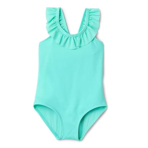 Amazon Essentials Girls' Frill-Trimmed One Piece Swimsuit, Bright Mint Green, Large