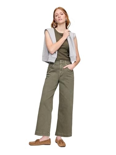 GAP Women's Wide Leg Cropped Jeans, Mesculen Green, 34REG