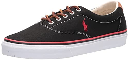 POLO RALPH LAUREN Men's Keaton-Pony Sneaker, Black/RL 2000 RED PP, 10.5