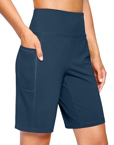 Women's 9" Bermuda Long Shorts with 2 Pockets(Borealis Green,L9,L)