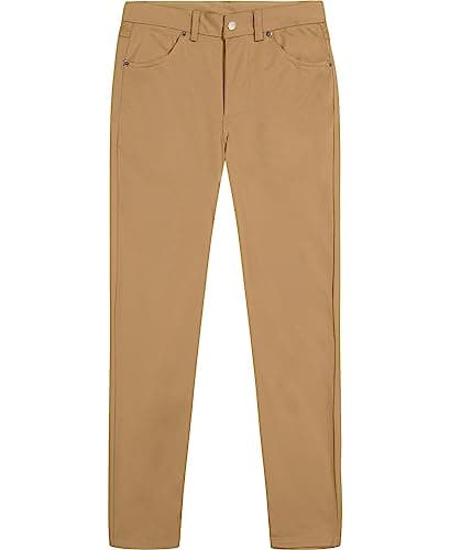 Izod Boys' School Uniform Flat Front Twill 5-Pocket Pants, Burnished Khaki, 12 Husky