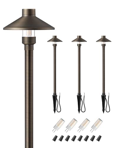 EDISHINE Solid Brass Low Voltage Landscape Lighting with G4 Bulbs 4 Pack