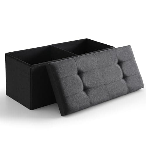 CUYOCA Storage Ottoman Bench Foldable Footrest Foot Stool, 30" Fabric Black