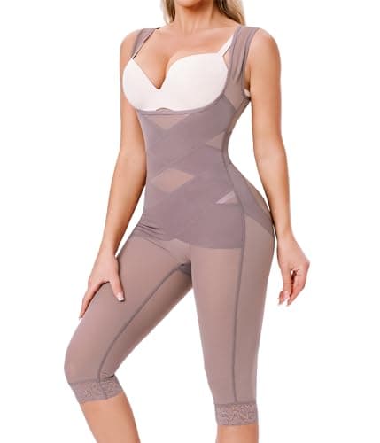 Nebility Shapewear Bodysuit for Women Tummy Control Full Body Shaper Waist Trainer Open Bust Mid-Thigh Bodysuit