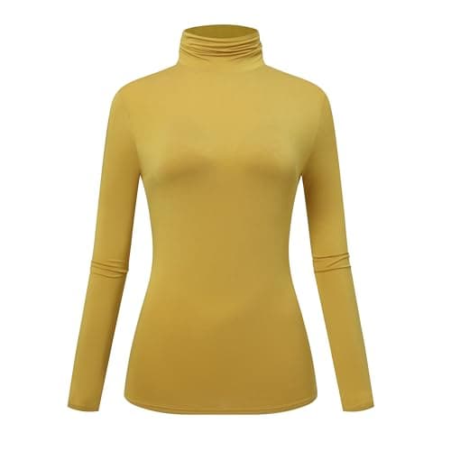 OThread & Co. Women's Long Sleeve Turtleneck T-Shirt Basic Stretch Layer Comfy High Neck Top (XX-Large, Dark Yellow)