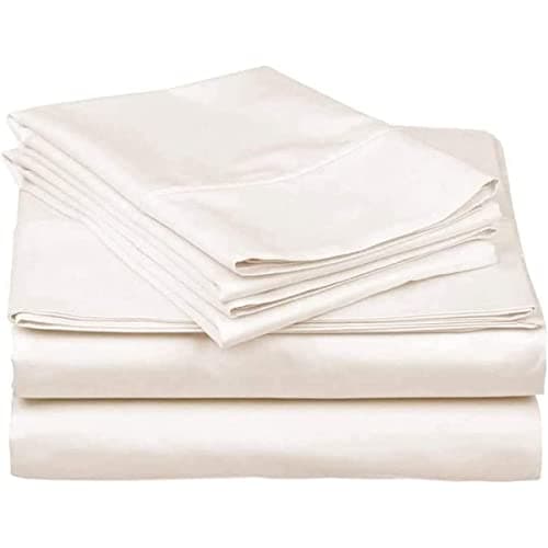Mattress-Homes Full Size Sheets Set 4 Piece, 100% Long Staple Cotton Sateen Sheets, High Thread Count Soft Bed Sheets, Hotel Luxury Bedding Set, Machine Washable Ivory Solid