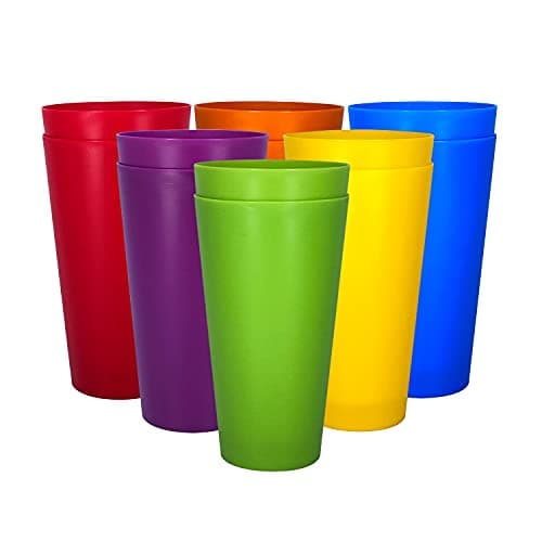 Yalin 32 ounce Plastic Tumblers/Large Drinking Glasses/Party Cups/Iced Tea Glasses,Unbreakable, Dishwasher Safe, BPA Free,set of 12 (Multicolor)