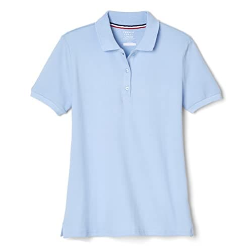 French Toast Women's and Juniors' Cotton Blend Stretch Pique Short Sleeve Polo Shirt, Light Blue, Large