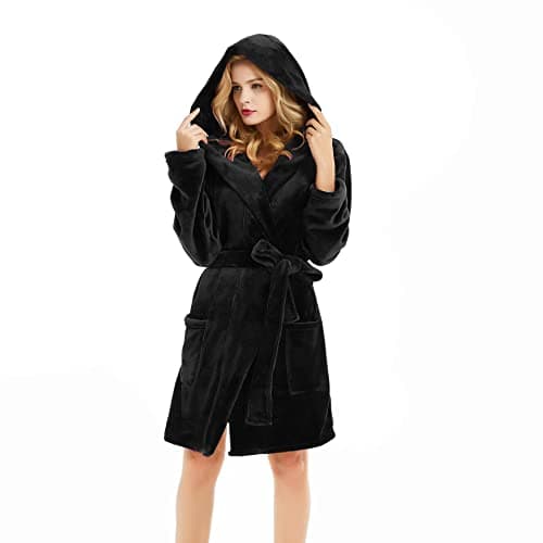 U2SKIIN Women Hooded Fleece Robe, Short Plush Robes for Womens With Hood Soft Warm Spa Bathrobe(Black, 2XL/3XL)