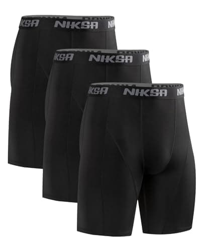 Niksa 3 Pack Compression Shorts Men, Spandex Athletic Workout Running Shorts Performance Sport Baselayer Underwear
