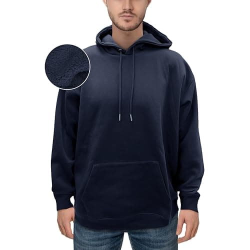 Elegant Comfort Sherpa-Lined Fleece Cotton Men's Hoodie, Soft Breathable Casual Midweight Hooded Pullover Men Sweatshirt
